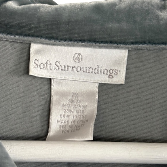 Soft Surroundings Soft Teal Button Down Shirt Tunic Velvet Silk Blend Size 2X - Picture 6 of 9